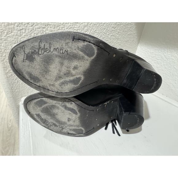 Black Leather Fringe Ankle Boots Booties Western Style - Picture 5 of 8